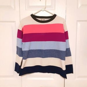 Talbots petite large horizontal striped sweater pink blue crew neck